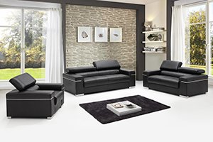 Black contemporary adjustable headrest living room sofa + loveseat + chair set