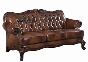 Brown traditional style leather couch w/ tufted back