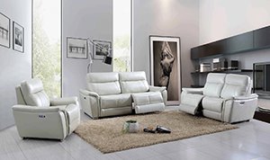 Contemporary white leather recliner sofa, loveseat and chair