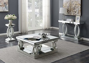 Glam mirrored panels coffee table set