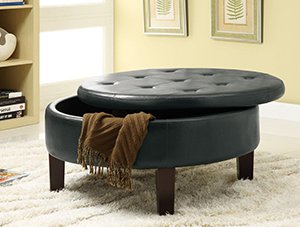Black leather ottoman with storage