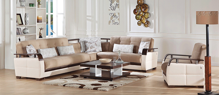 natural sectional w/ storage