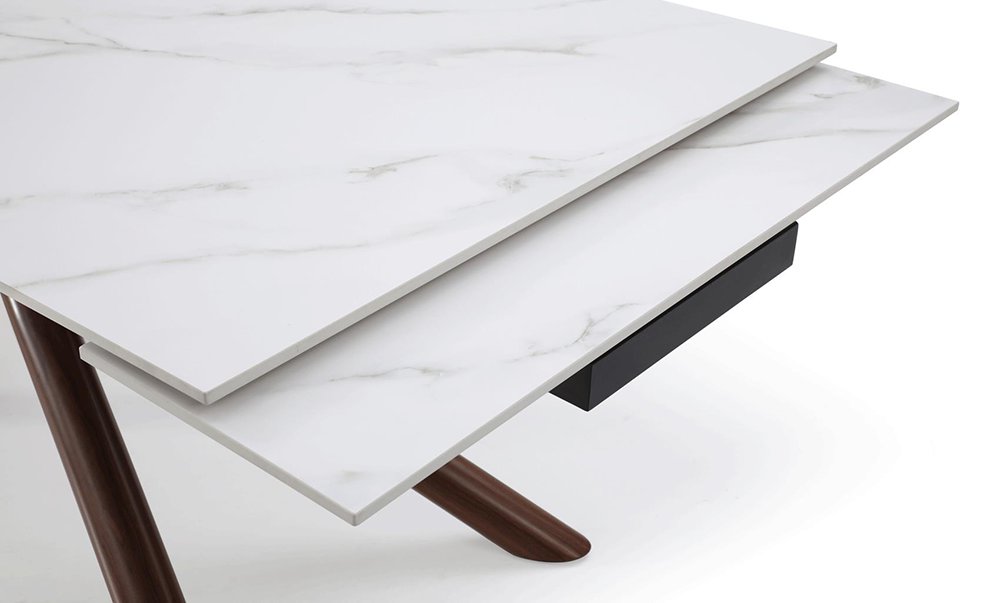 contemporary dining table extension slide under tabletop