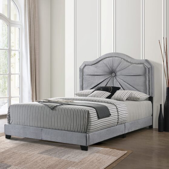 Gray velvet queen bed
