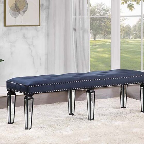 Black velvet upholstery & sliver finish legs bench