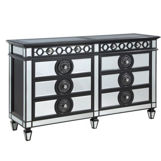Black & sliver finish mirrored top dresser
