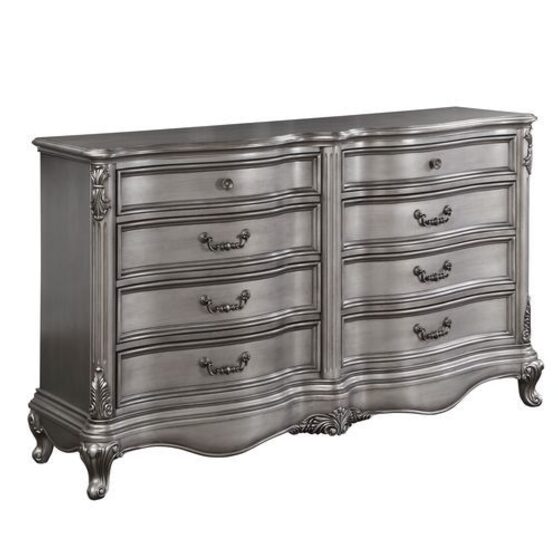 Antique platinum finish rococo design dresser