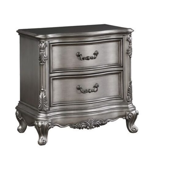Antique platinum finish rococo design nightstand
