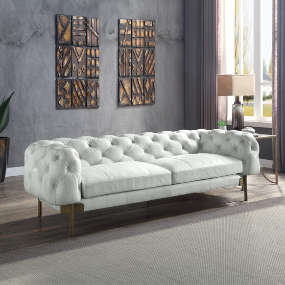 White Leather Match Sofas, Empress White Bonded Leather Sofa