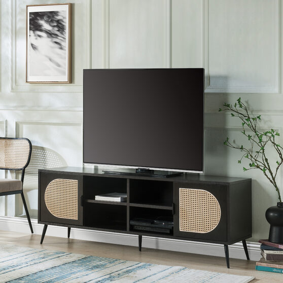 Black finish wooden base & metal legs TV stand