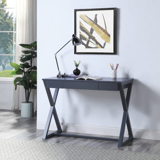 Black finish x-shape wooden base rectangular writing desk