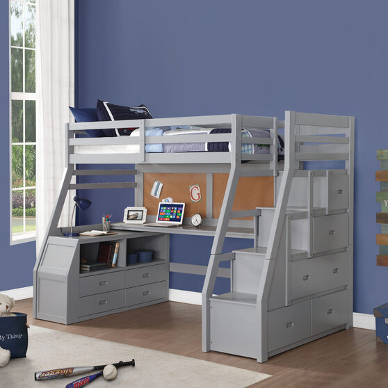 Gray loft bed & storage ladder