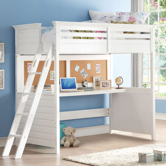 White loft bed w/desk
