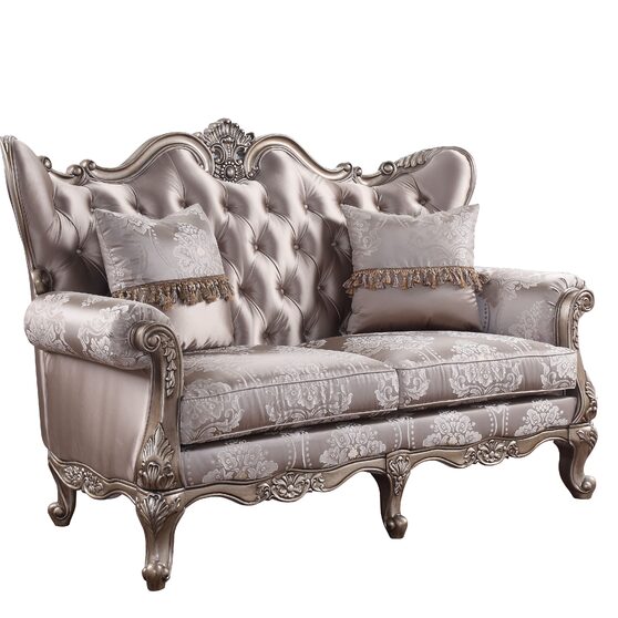 Champagne finish fabric exclusive design loveseat