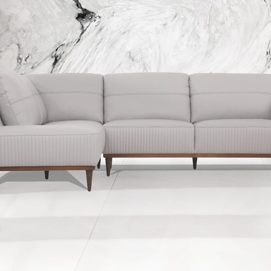 Pearl gray full leather sectional sofa