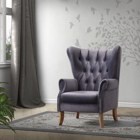 Gray velvet accent chair