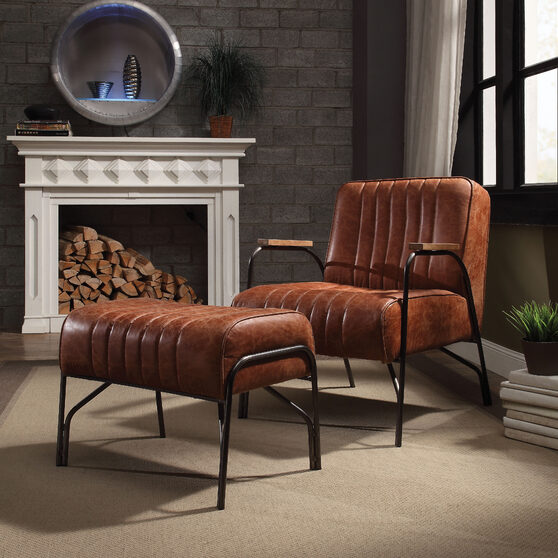 Cocoa top grain leather 2pc pack chair & ottoman