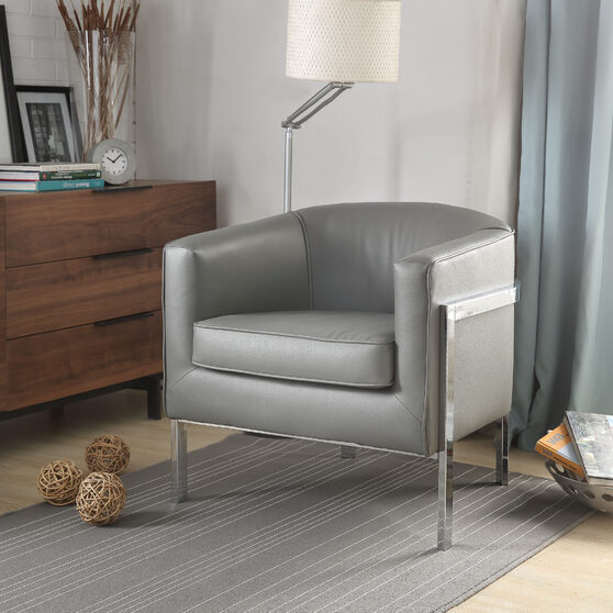 Vintage gray pu & chrome accent chair