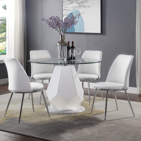 White high gloss & clear glass top dining table