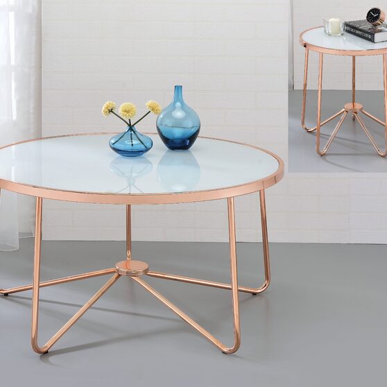 Rose gold finish & frosted glass coffee table