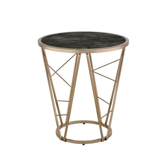 Faux black marble glass top and champagne finish base end table