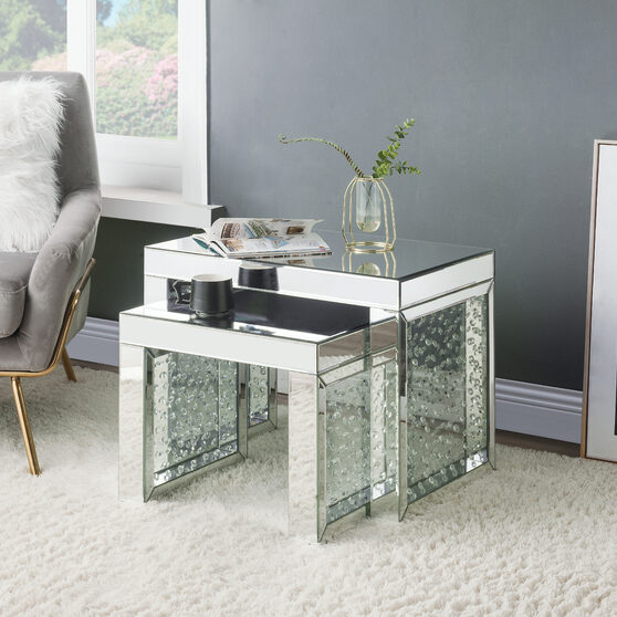 Brilliant mirrored top and glistening faux crystals inlay accent table