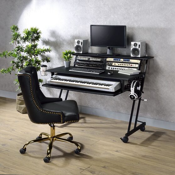 Black music recording studio desk on wheels