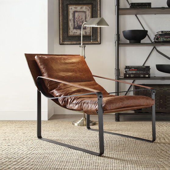 Cocoa top grain leather accent chair