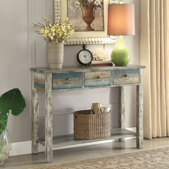 Antique white & teal console table