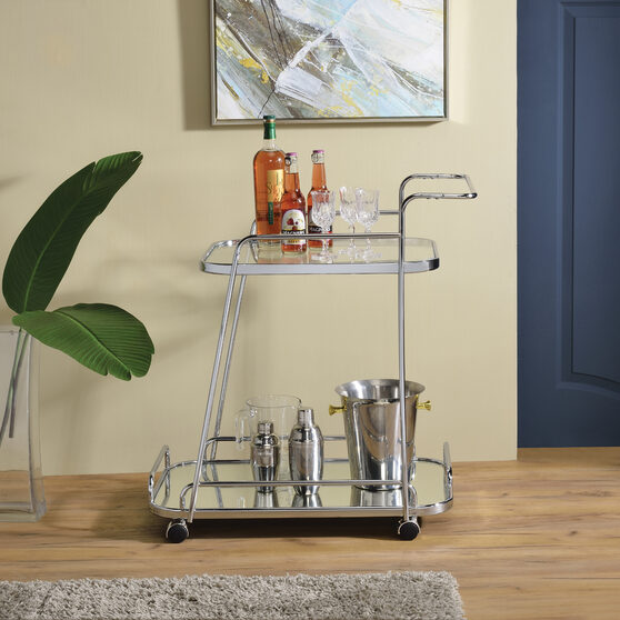 Clear glass & chrome finish clean-lined metal frame serving cart