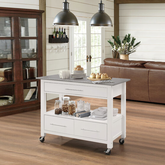 Stainless steel & white kitchen cart