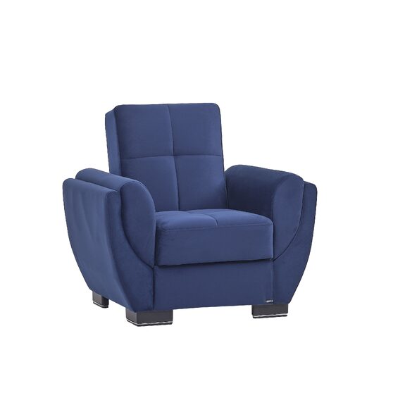 Blue microfiber sleeper chair w/ storage