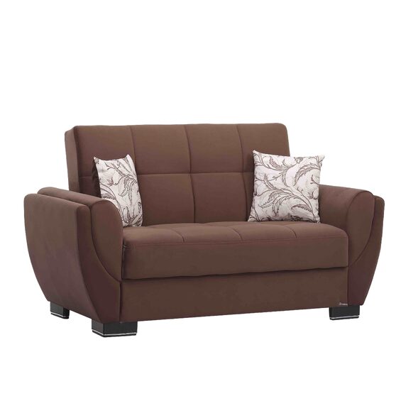 Brown microfiber sleeper loveseat w/ storage