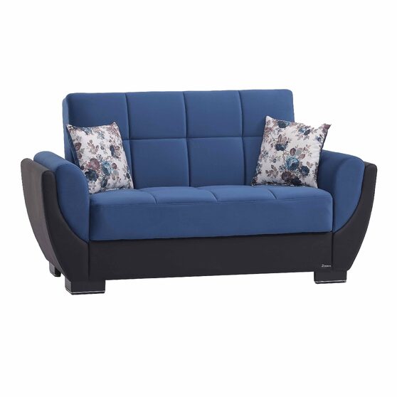 Emerald blue fabric sleeper loveseat w/ storage