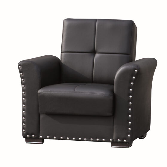 Black pu leather chair w/ storage