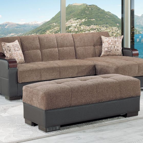 Chenille fabric / pu leather reversible sectional sofa