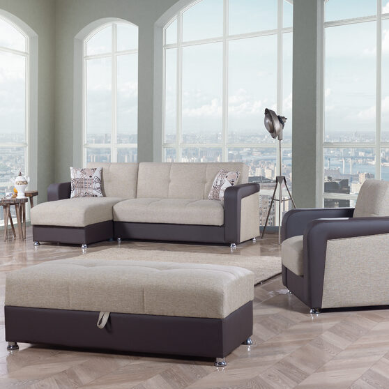 Reversilble two-toned brown fabric / brown pu sectional