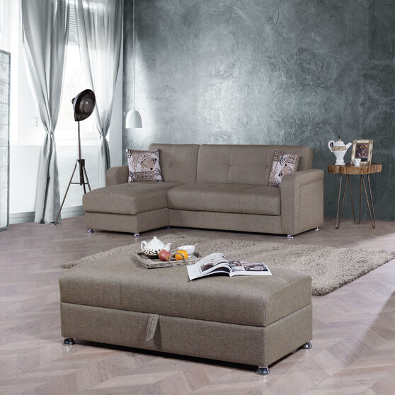 Reversilble brown fabric sectional