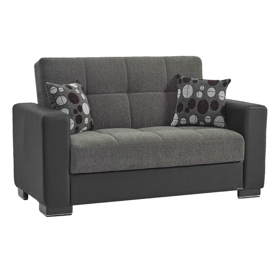 Gray microfiber / black pu leather loveseat w/ storage
