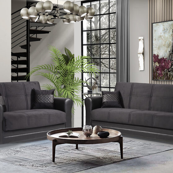 Polyester black fabric modern sofa / sofa bed w/ storage
