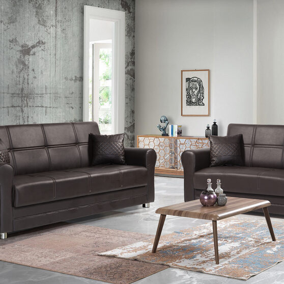 Brown leatherette sofa w/ storage