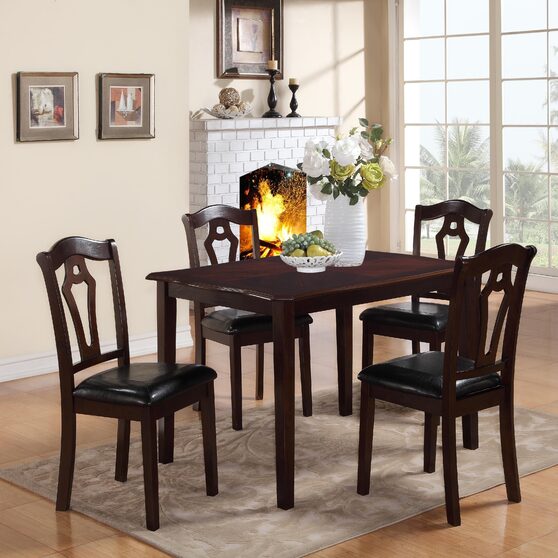 Transitional style dining set in cherry finish wood