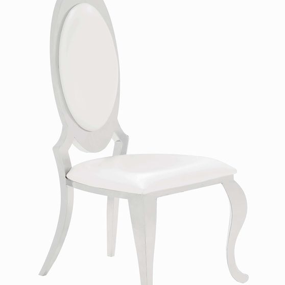 Dining chair pair in white leatherette / chrome
