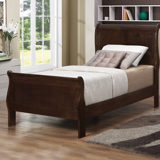 Cappuccino sleigh bed in twin with optional case goods