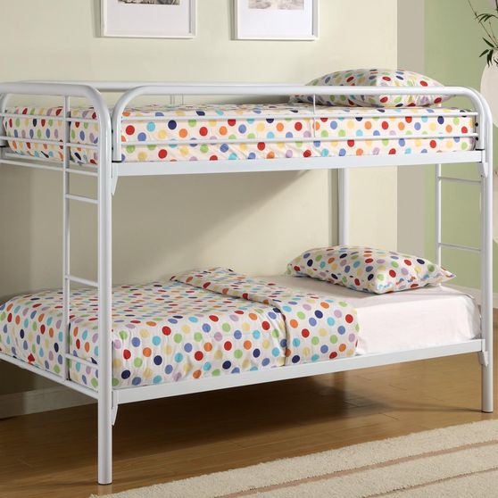Contemporary white twin metal bunk bed
