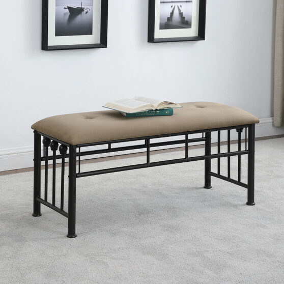 Brown micro-suede fabric bench