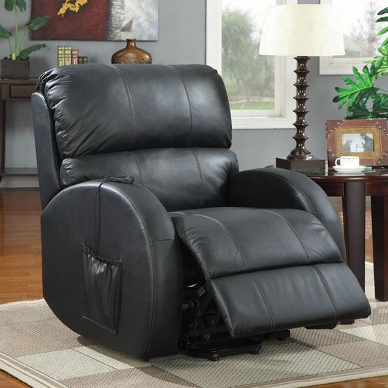 Power recliner chair in black top grain leather