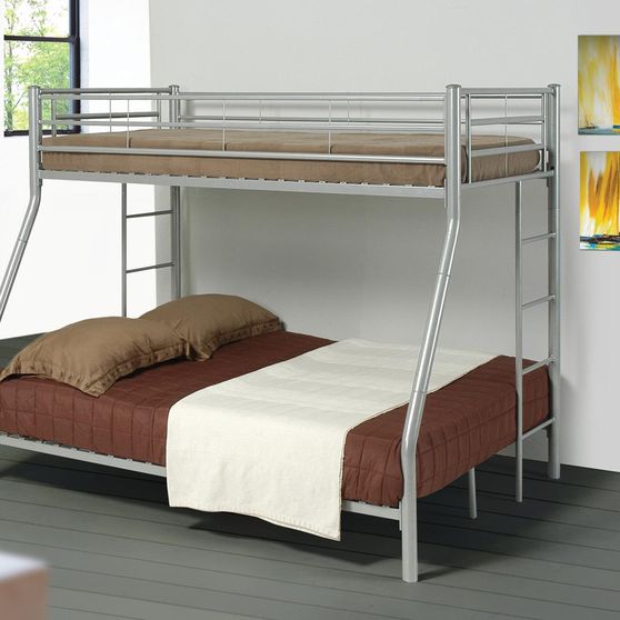 Twin/full contemporary silver metal bunk bed