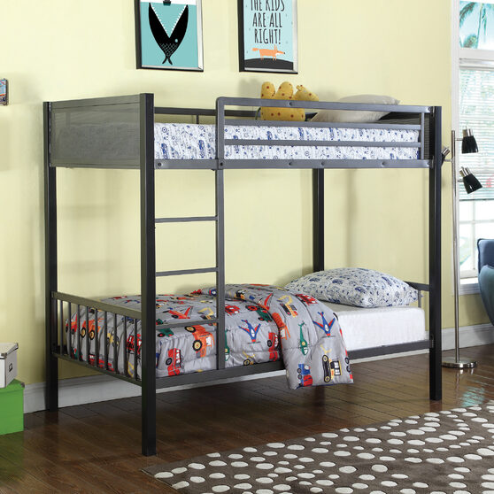 Traditional gray twin-over-twin bunk bed