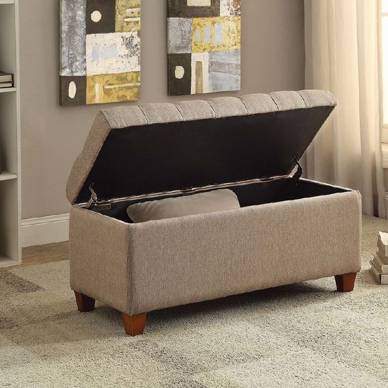 Tufted taupe storage bench